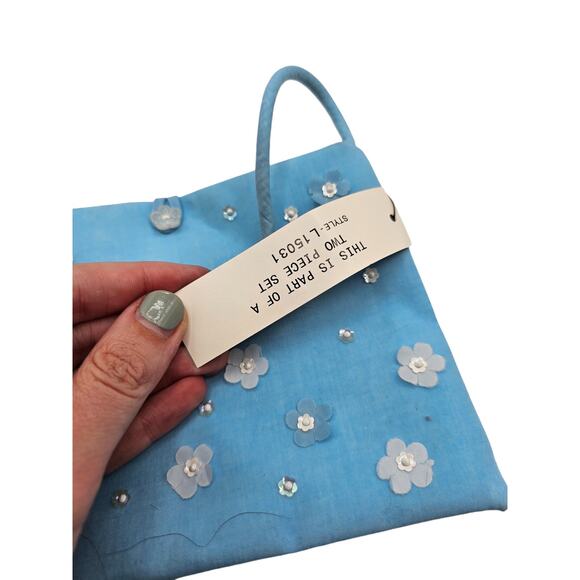 Vintage 1990s Laundry by Shelli Segal Small Purse Bag Blue White Daisy Flower - Picture 5 of 5